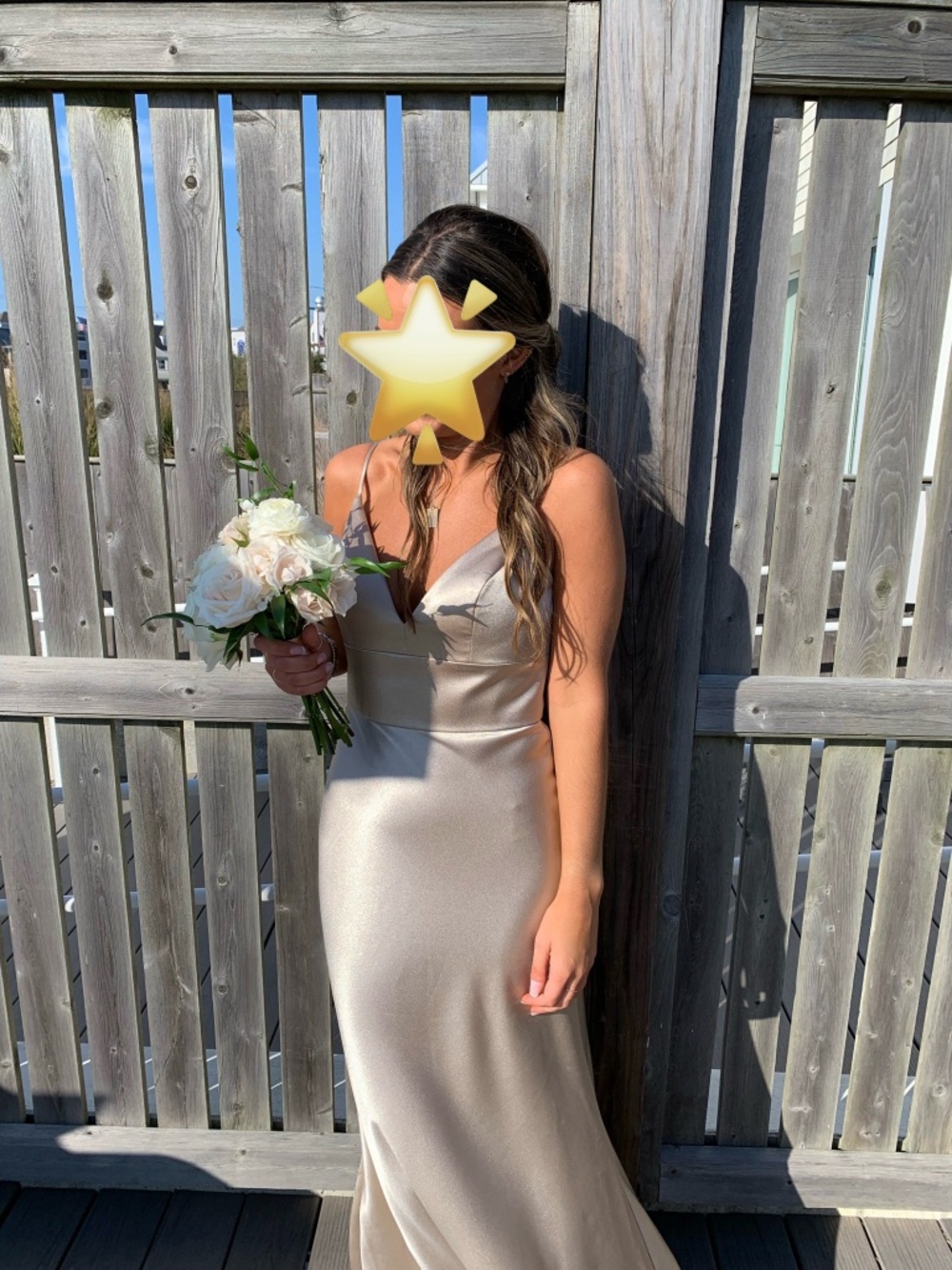 Jenny Yoo Brenna Dress in Latte – Satin Back Crepe